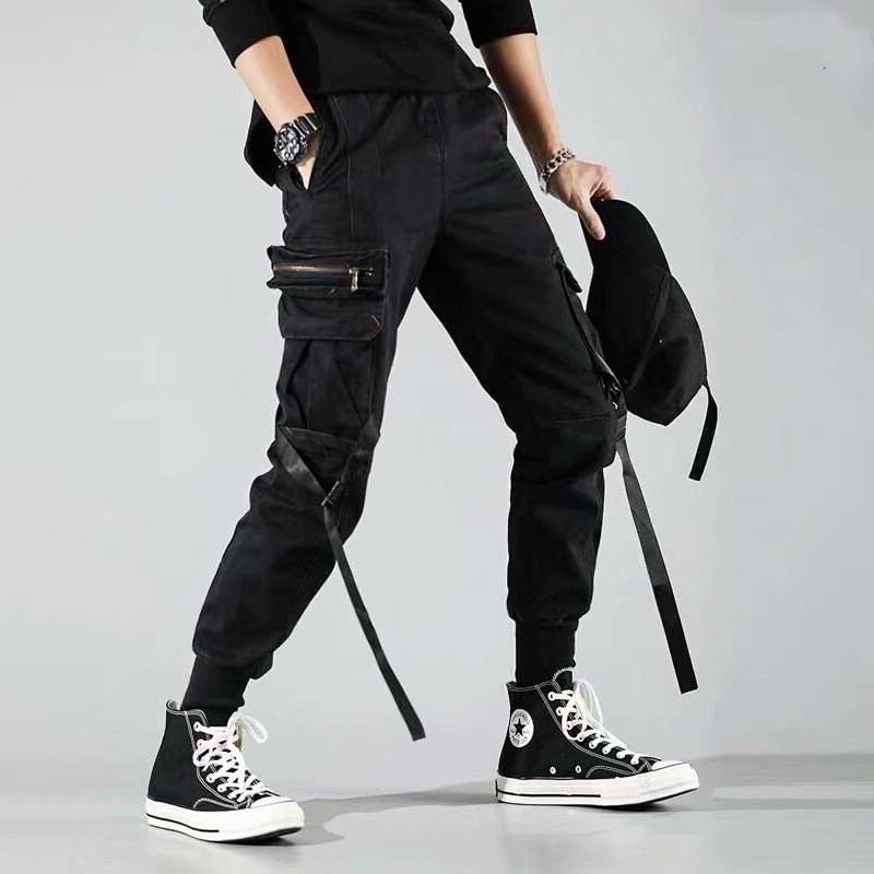 Autumn And Winter Concealer Camouflage Overalls With Streamers And Multi-pocket Leggings Paratrooper Pants