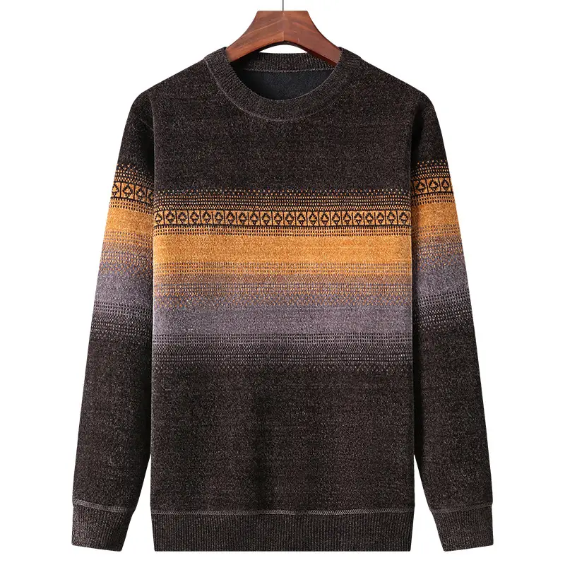 Men's Long Sleeved Plush Vintage Ethnic Style Knitwear