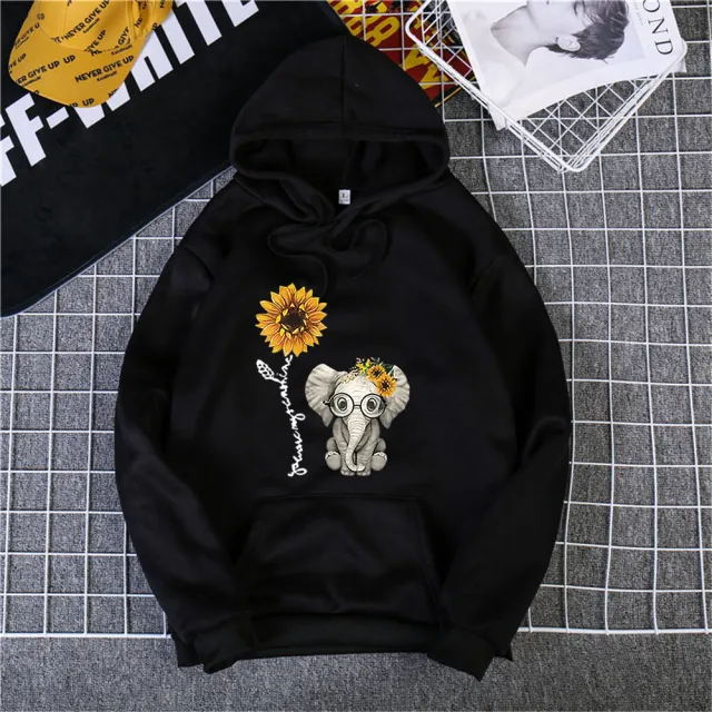 Women's Hooded Long Sleeve Pullover Casual Printed Sweatshirt Black - Shop at LoveMi