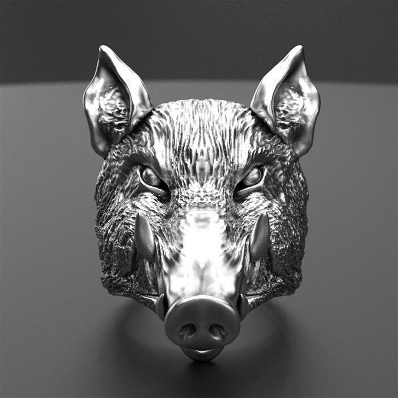 Vintage Rampage Boar Stainless Steel Men's Ring