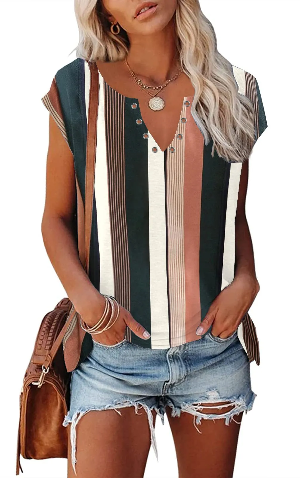 Printed V-neck Women's Tank Top - Black
