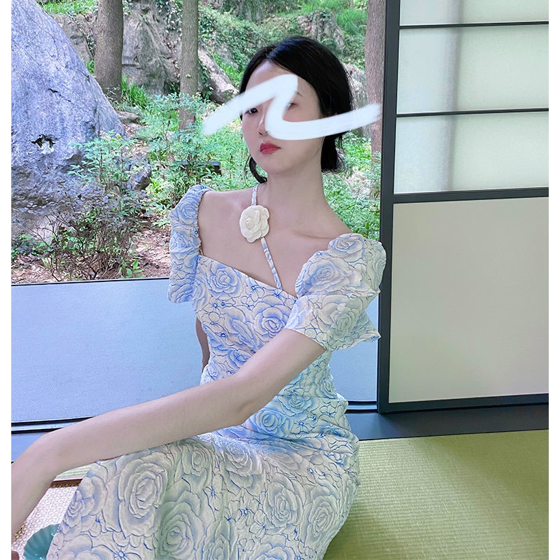 Jacquard Cheongsam Slim Slimming Slit Mid-length Dress