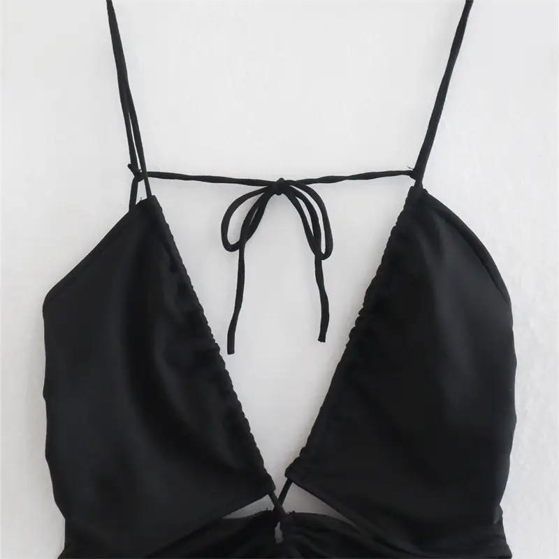 Lady Sexy Black Tight Trousers Open Swimsuit Jumpsuit