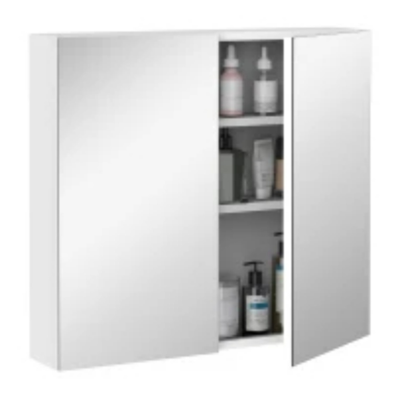 Kleankin Bathroom Mirrored Cabinet, Steel Frame Medicine Cabinet, Wall-Mounted Storage Organizer With Double Doors, White 6
