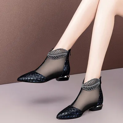 Soft Leather Flat Heel Net Boots Women''s Hollow Flat Bottom Sandals 1Style 37 - Shop at LoveMi