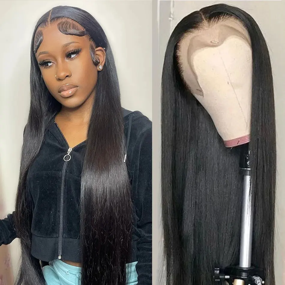 Real Human Hair Wig Lace Set 9a Quality Straight
