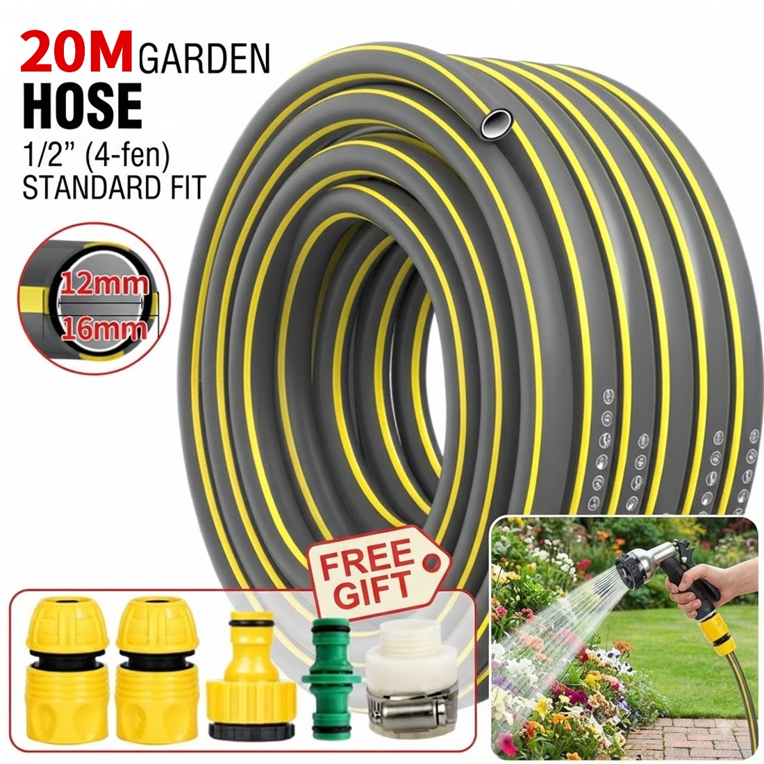 10M-50M Garden Hose Pipe Reinforced Braided PVC Gardening Watering Hosepipe Reel — image 9