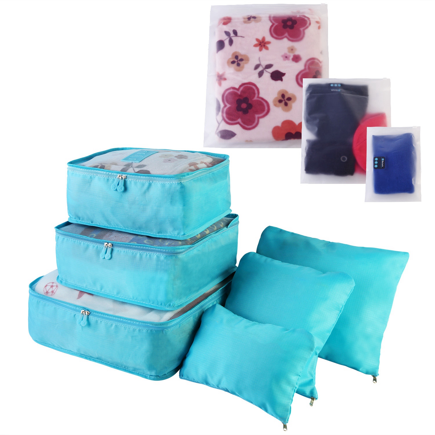 Per Set Clothes Storage Bags Water Resistant Travel Luggage Organizer Clothing Packing Cubes For Blouse Hosiery Stocking Underwear Blue - Shop at LoveMi