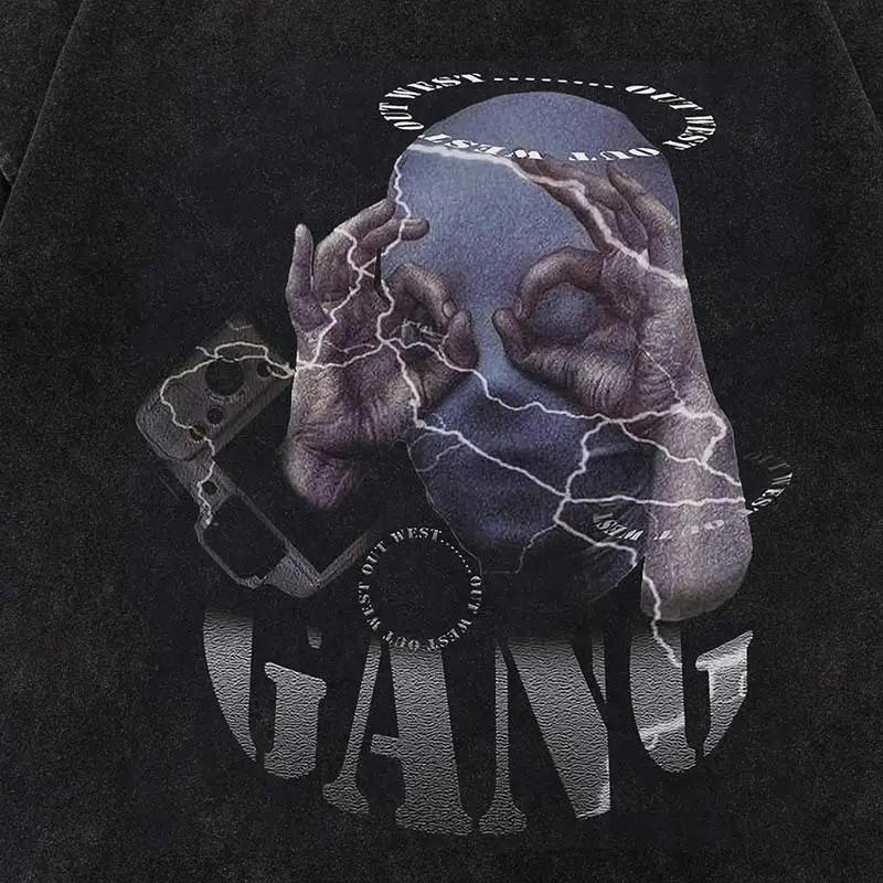Men's Dark Cotton Character Print Short-sleeved T-shirt