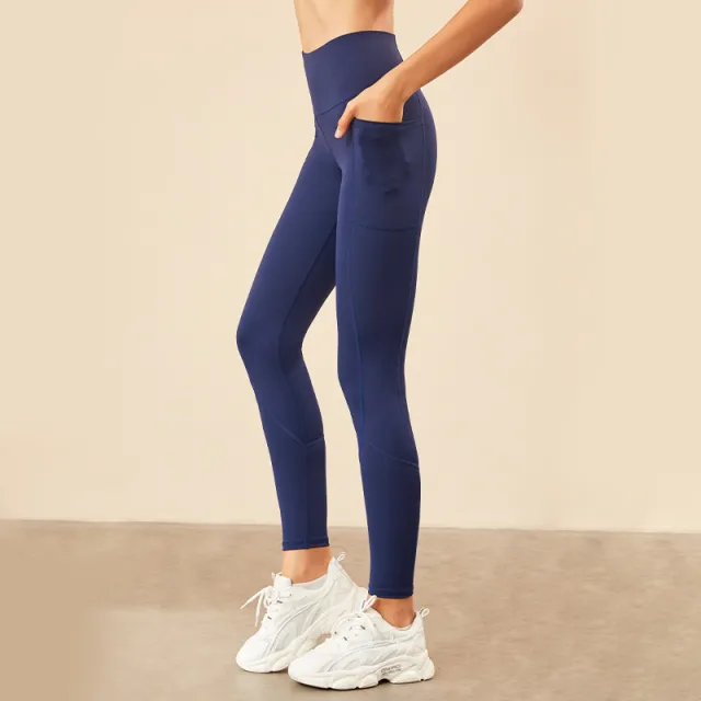 Large Size Double sided Nylon High Waist Yoga Pants With Stitching Pockets Zhangqing - Shop at LoveMi