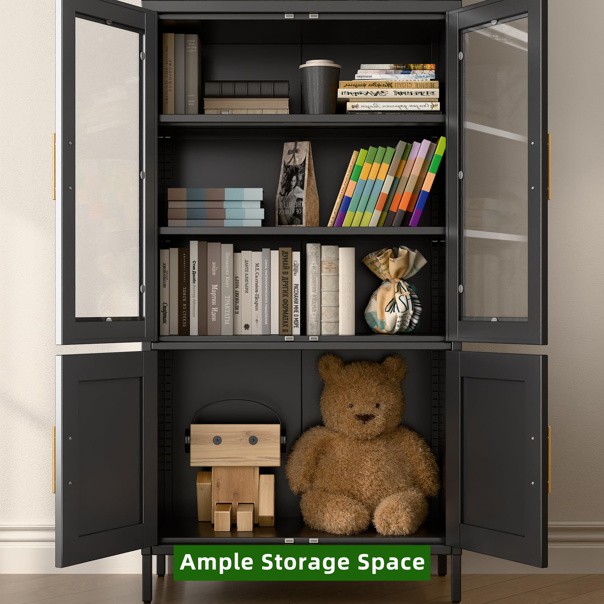 73inch H Arched Bookcase With Doors, Arched Pantry Cabinet For Living Room Kitchen, Assembled Required,Black