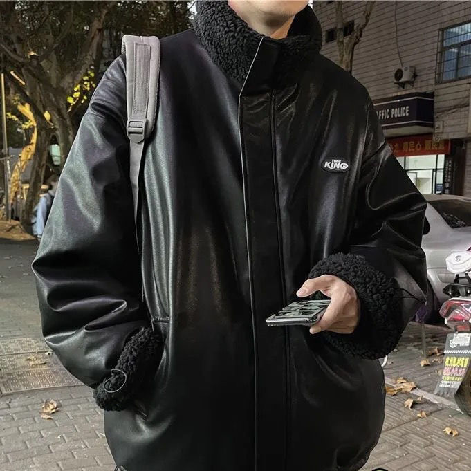 PU Leather Lamb Velvet Double-sided Cotton-padded Jacket