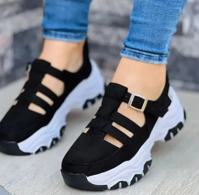Women's Sports Shoes Buckle Thick soled Flat Shoes Summer Sandals Black - Shop at LoveMi
