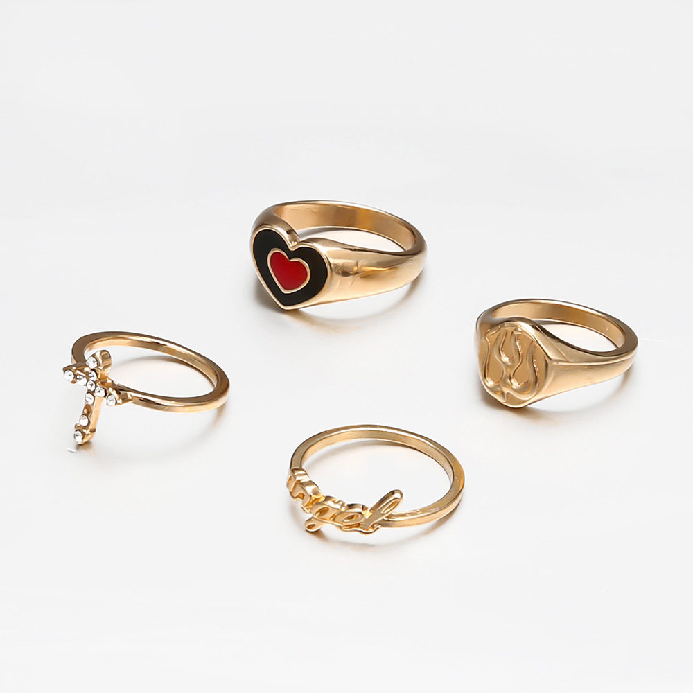 Two-tone Oil Drop Love Ring Combination 4-piece Set Wholesale