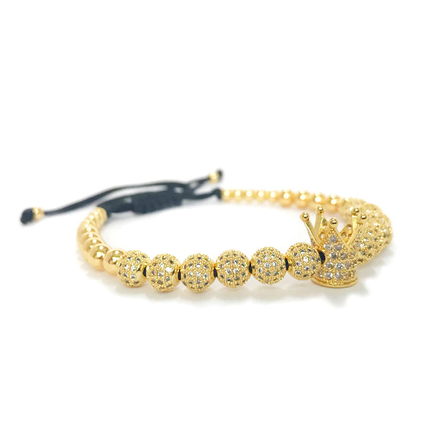 6mm CZ Ball Big Crown Braided Bracelet With White Pickaxe