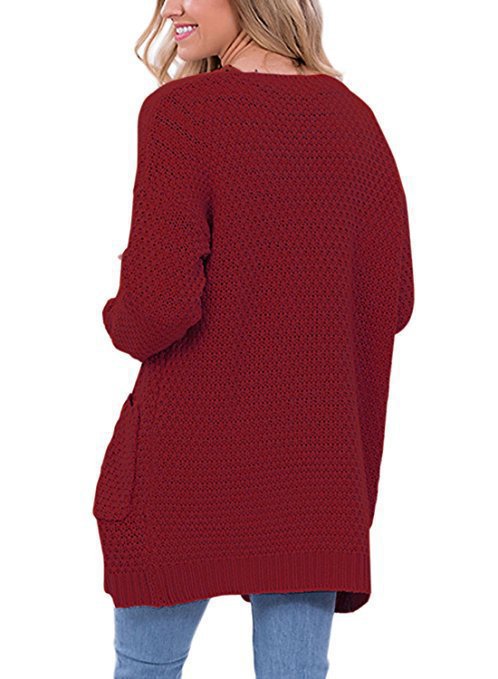 New European And American Style Long Plus Size Solid Color Pocket Top Sweater