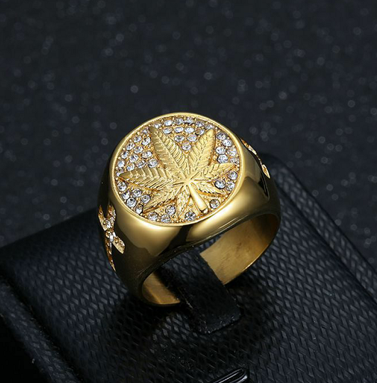 Maple Leaf Design Hip Hop Ring, Men's Business & Street Fashion Band, Non-Adjustable