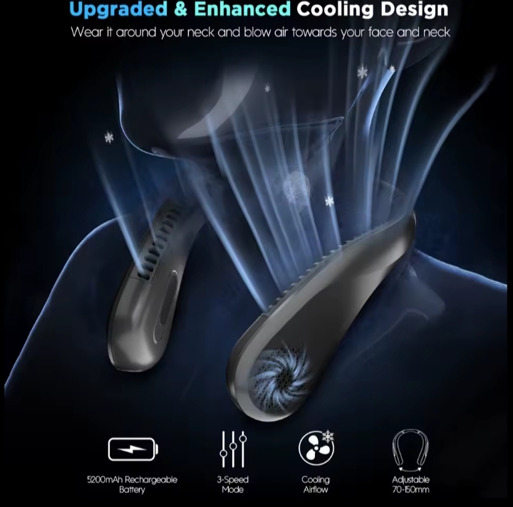 Portable Neck Fan 5200mAh Rechargeable Bladeless Cooling Fan thumbnail 5