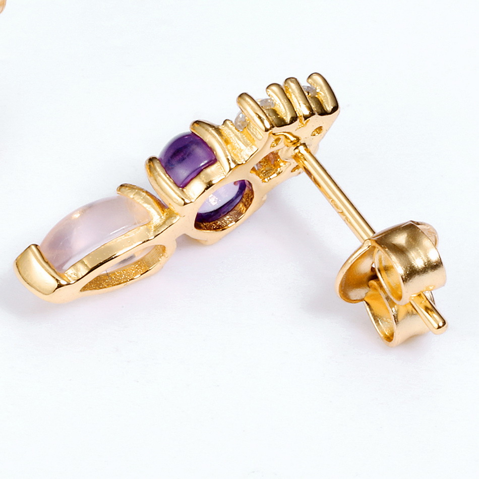925 Silver Plated 9K Gold Geometric Water Drop Color Treasure Female Earrings