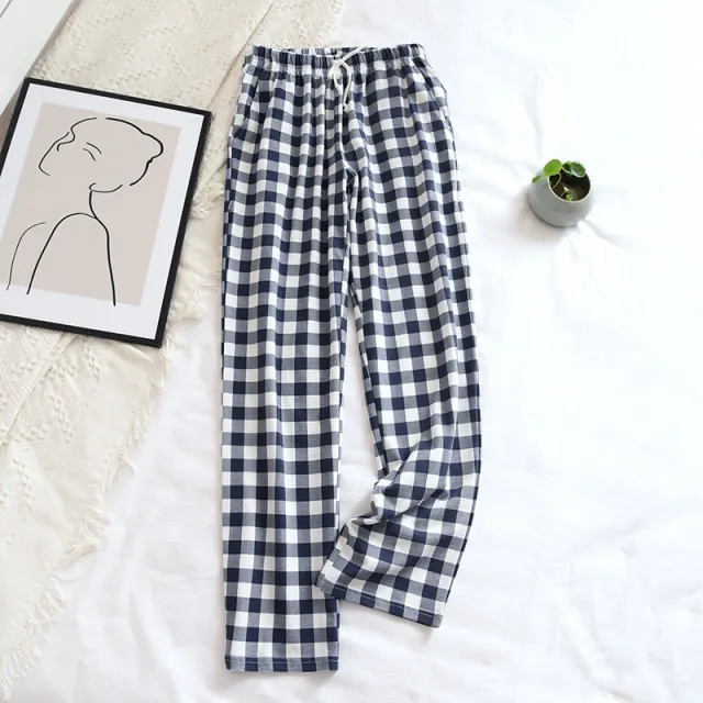 Women's Men's Knitted Plaid Pajama Pants Navy - Shop at LoveMi