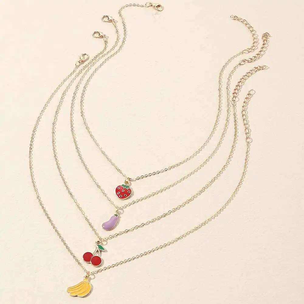 Cute Strawberry Cherry Fruit Element Pendant Necklace