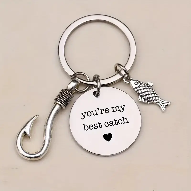4pcs Stainless Steel Mountaineering Chain Keychain Metal Fishing Enthusiast Gift With Cartoon Style Fish Hook