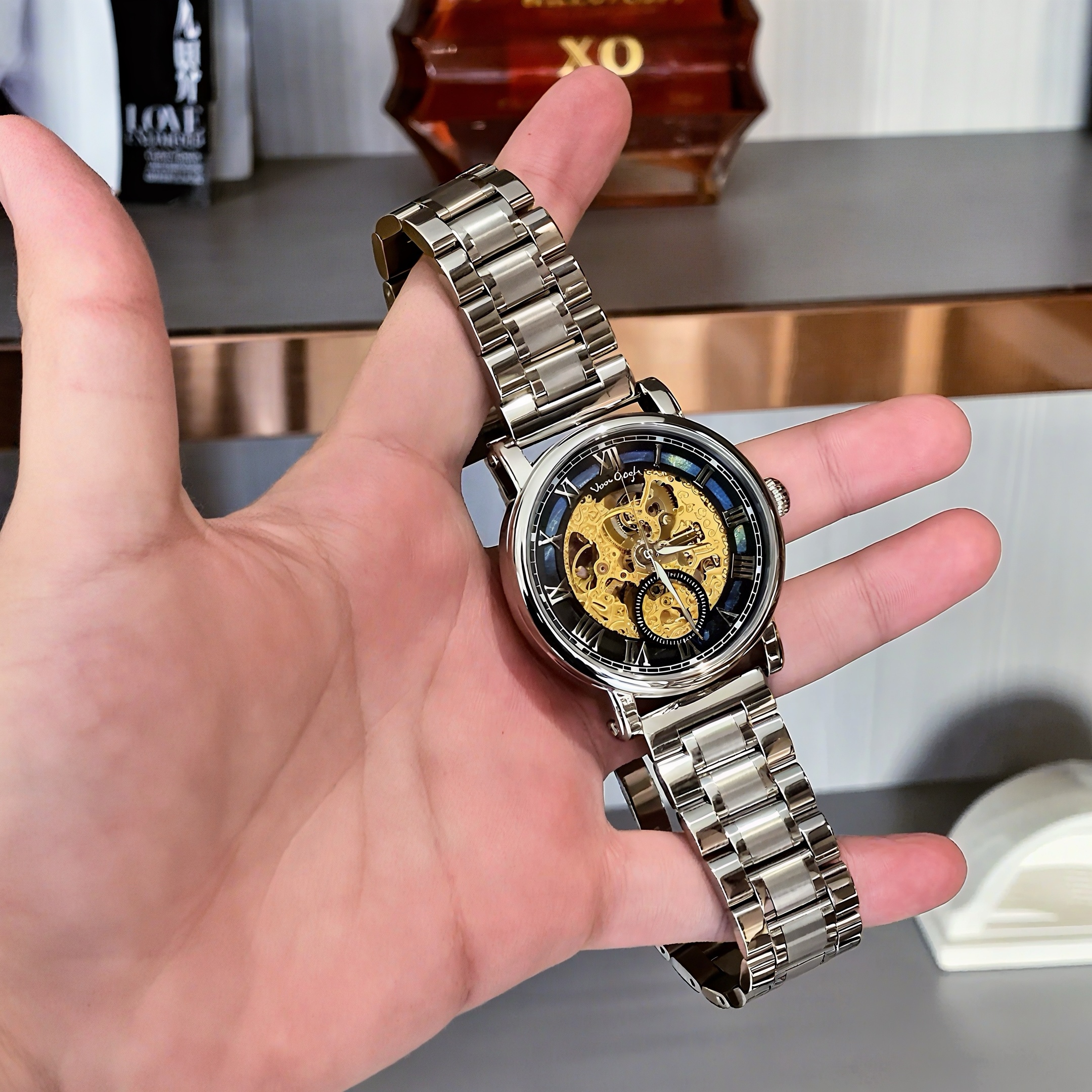 VAN GOGH Starry Night Series Blue Dial Skeleton Mechanical Movement Watch Daily Waterproof Starry Night 3
