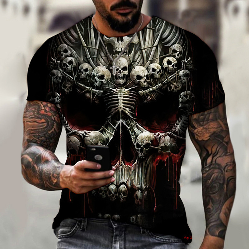 Title 2, Neues Sommer Horror Totenkopf 3D Herren T-Shirt...