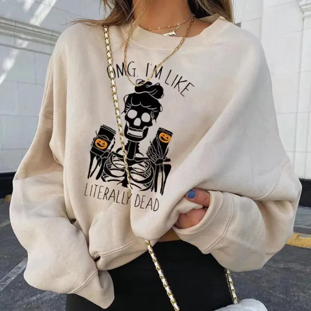 Fashionable Christmas Pumpkin Print Round Neck Long Sleeve B M - Shop at LoveMi