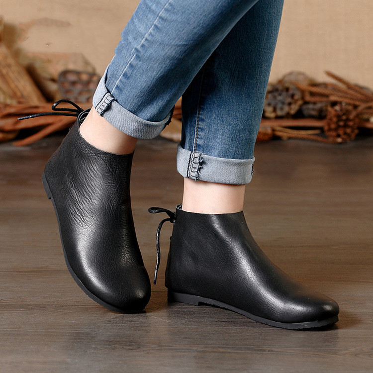 Title 2, Handmade Leather Short Boots for Women, Soft Le...