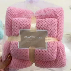 High-density Coral Fleece Towel Bath Towel Set - Rose Red - View 1