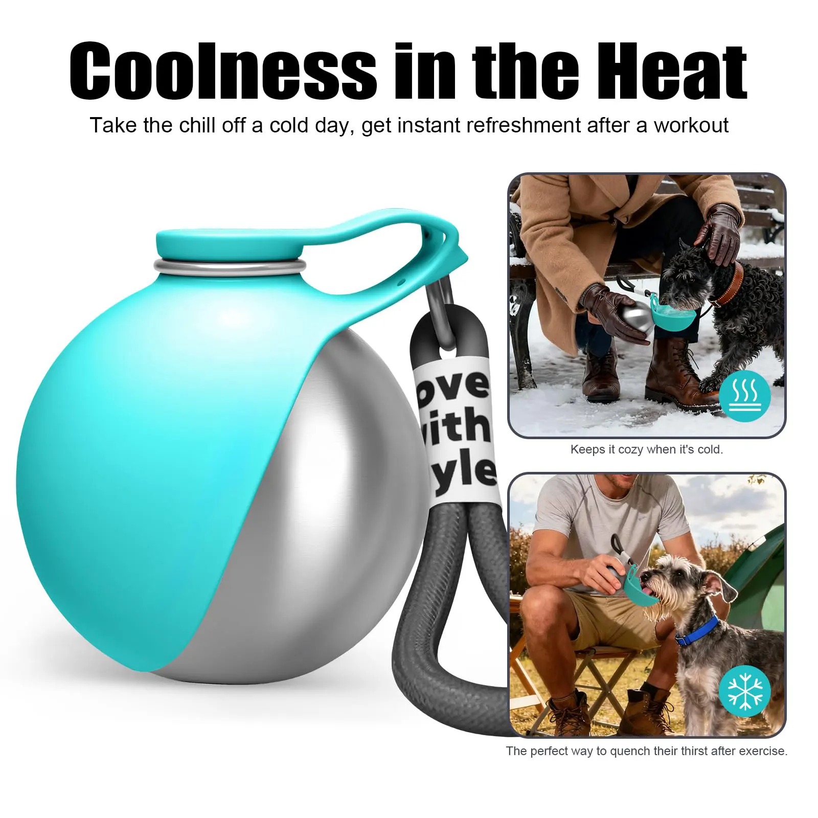 Portable Dog Water Bottle 10oz Stainless Steel