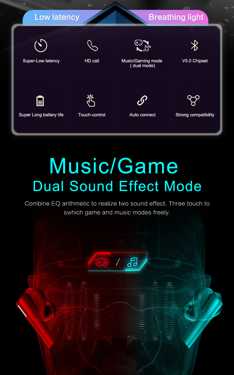 Wireless Gaming Bluetooth Headset Low Latency Luminous Gaming Headset - Image 4