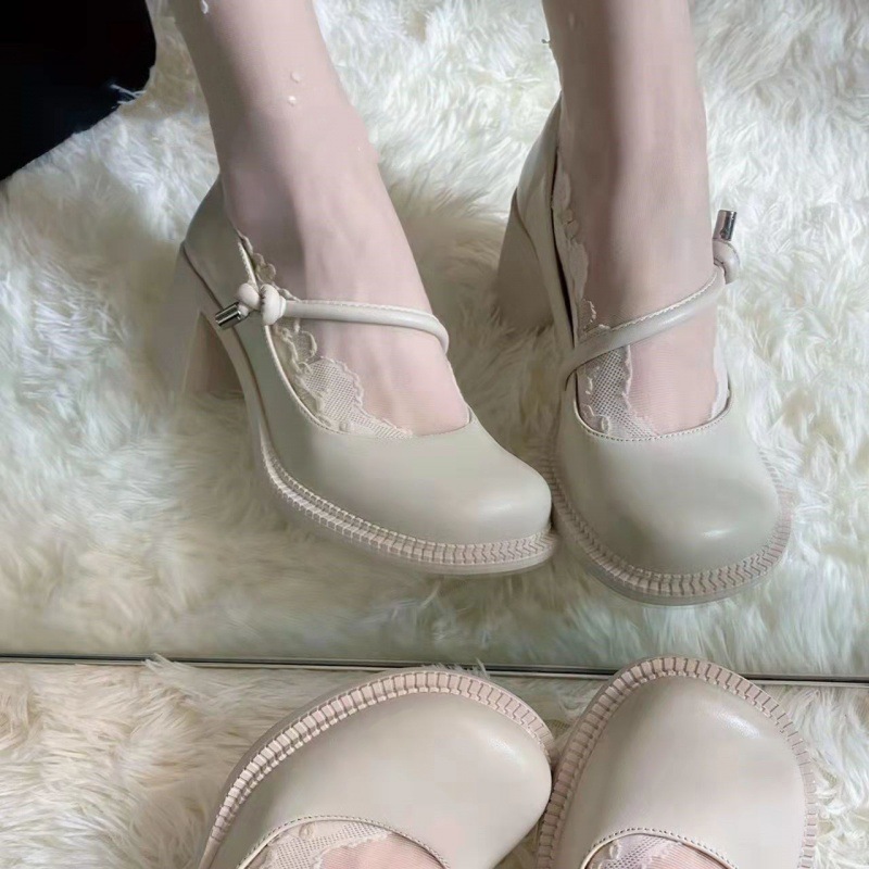 Women's Retro French Mary Jane High Heels White - Shop at LoveMi