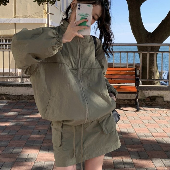 Stand Collar Loose Thin Type Sunscreen Shell Jacket Women's Coat