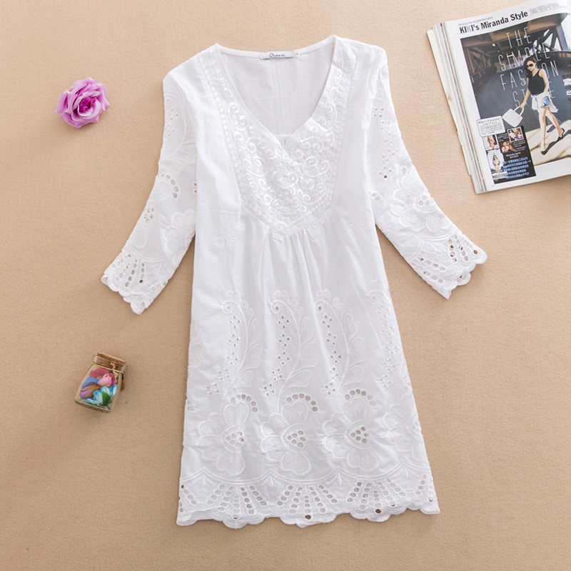Women's Cotton Plus Size Loose Embroidered Shirt