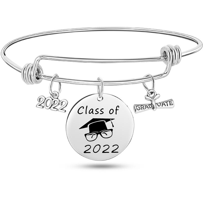 Stainless Steel Graduate Diploma Charm Adjustable Bracelet Inspirational Graduation Bangle - Jewelry & Watches