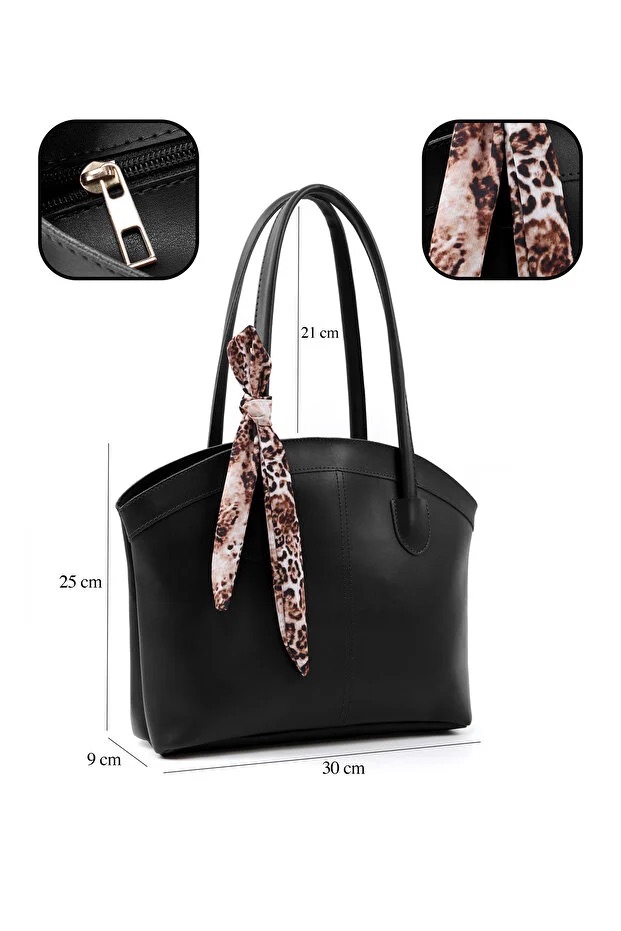 Faux Leather Zippered Shoulder Bag Single Compartment Handbag With Scarf Gift Womens Hand Shoulder Crossbody Bag Black