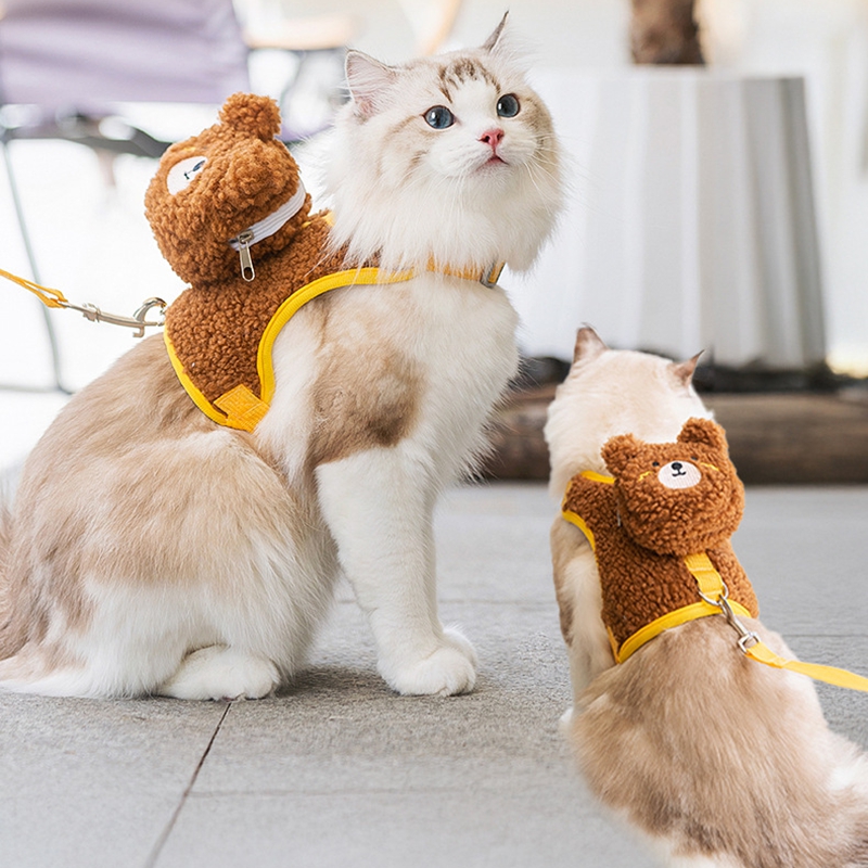Cat Walking Rope, Vest Style Dog Cartoon Animal Wool Grain Leash, Autumn And Winter Pet Cat Leash