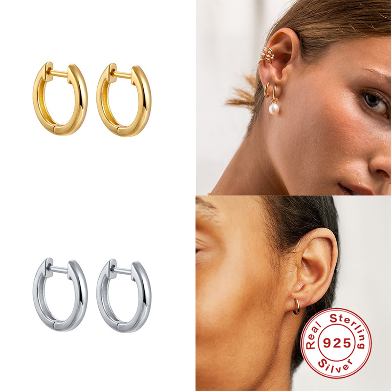 Title 1, S925 Sterling Silver Geometric Circle Ear Studs