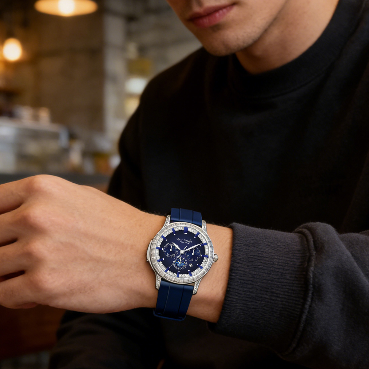 VAN GOGH High Appearance Light Luxury Men's Luminous Blue Mechanical Watch Bohui Series 2