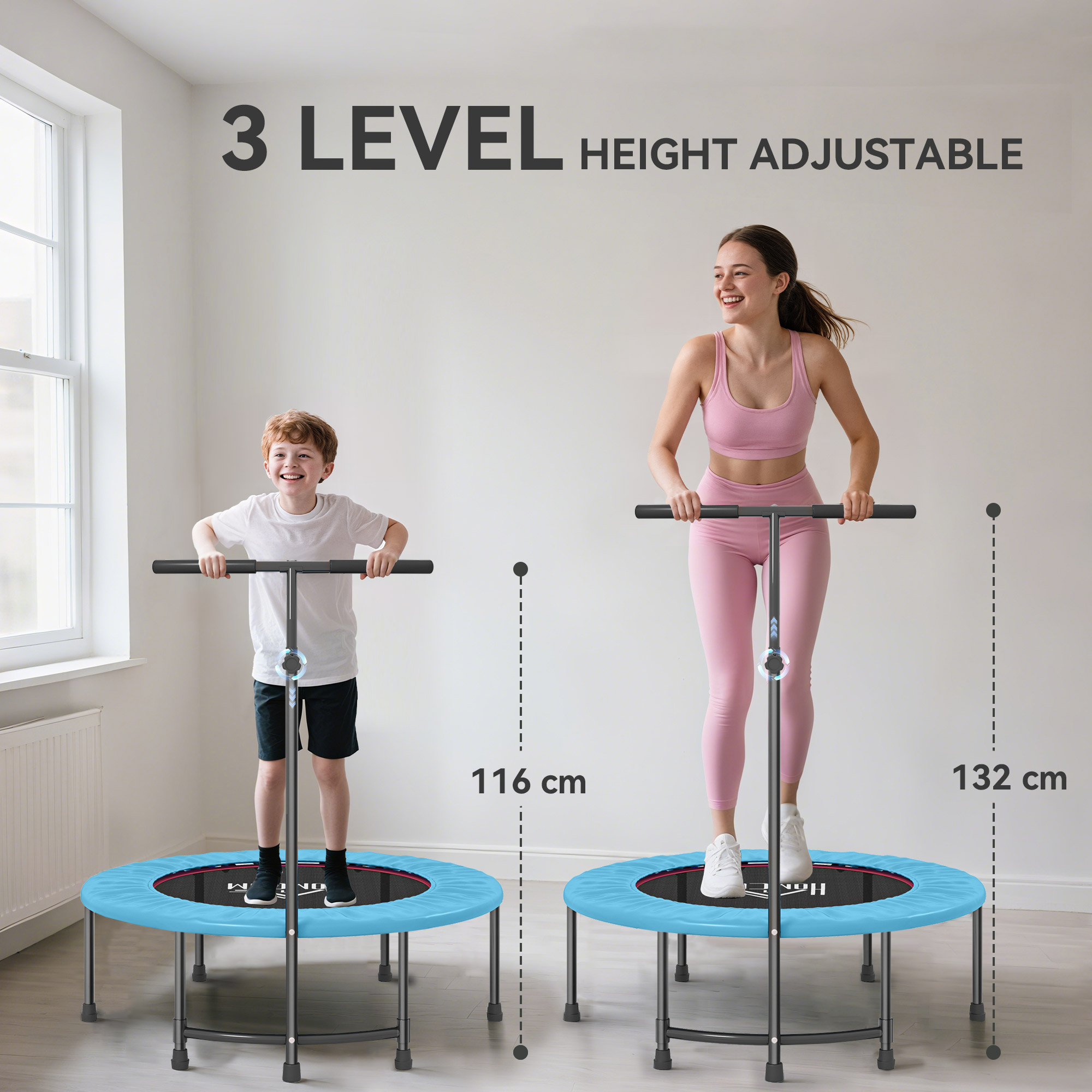 40 Inch Fitness Trampoline With Adjustable Handle, Rebound Mini Indoor Sports — image 7