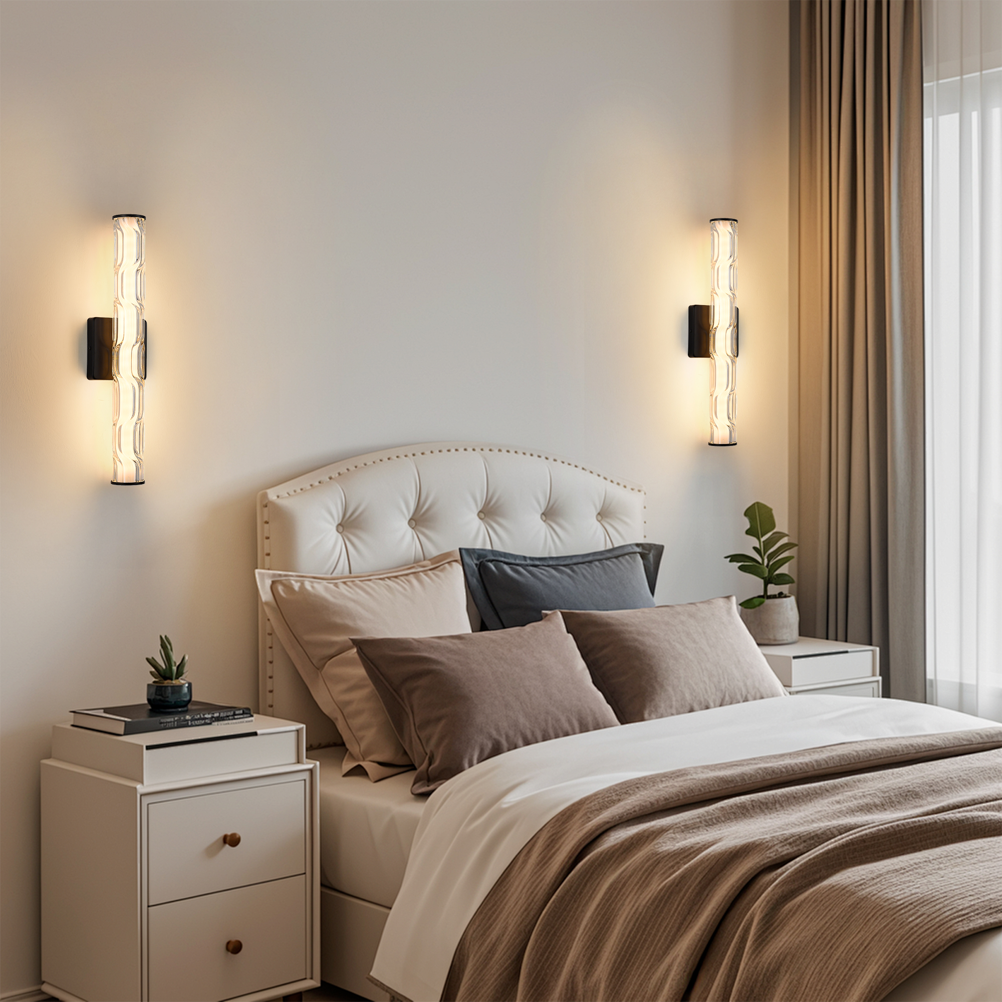 19.7in Black Bathroom Wall Sconce Set Of 2, Modern Single Sconce Wall Lighting, Upgrated K9 Crystal Bronze Wall Light, Bedroom Vanity Sconce, Wall Lamp For Living Room, Stairway, Hallway