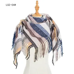 Yarn Stripe Grid Polyester Long Fringed Bristles Square Scarf Women Men's Bib Shawl - M4-110Cm - View 1