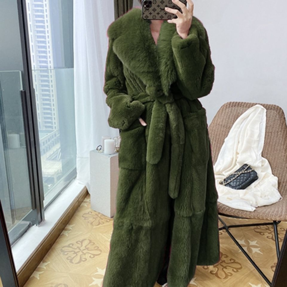 Faux Fur Coat Women's Mid length Coat Europe And America Army Green - Shop at LoveMi