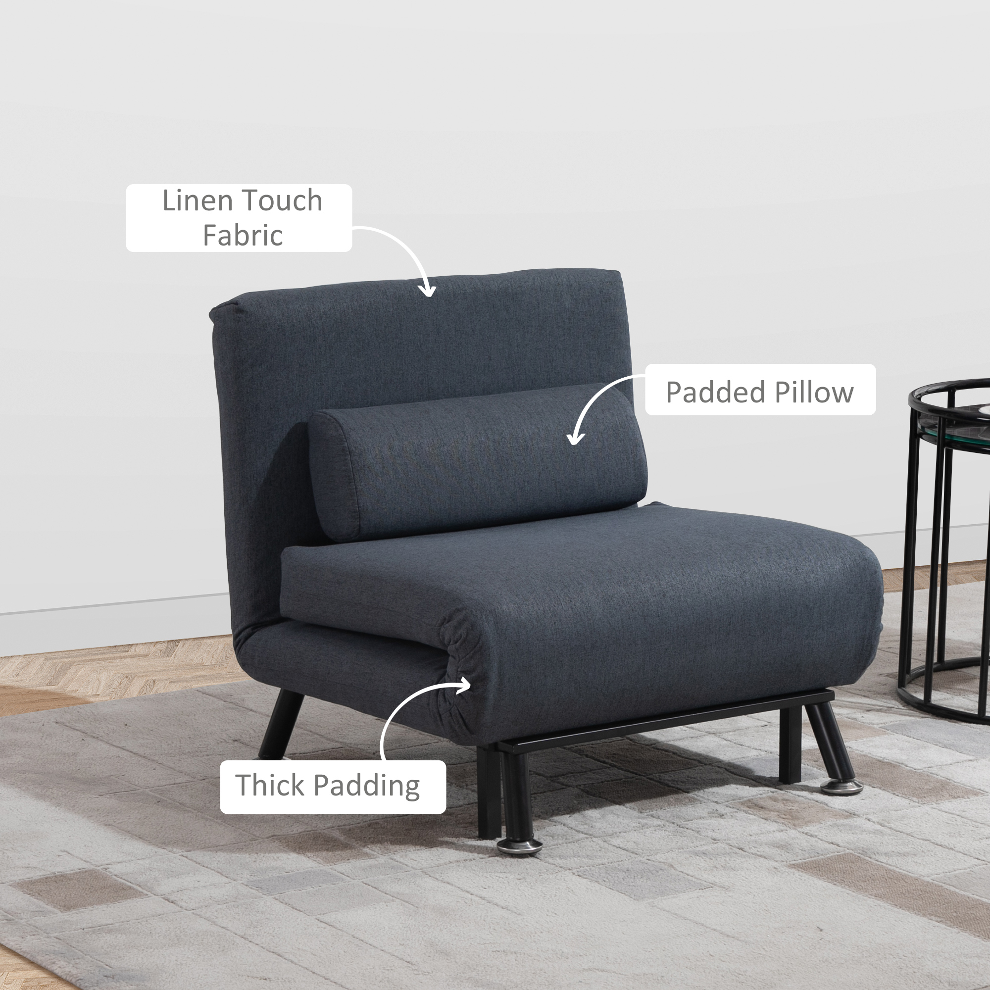 Single Sofa Bed, Linen Fabric, Three In One Convertible Five Adjustable