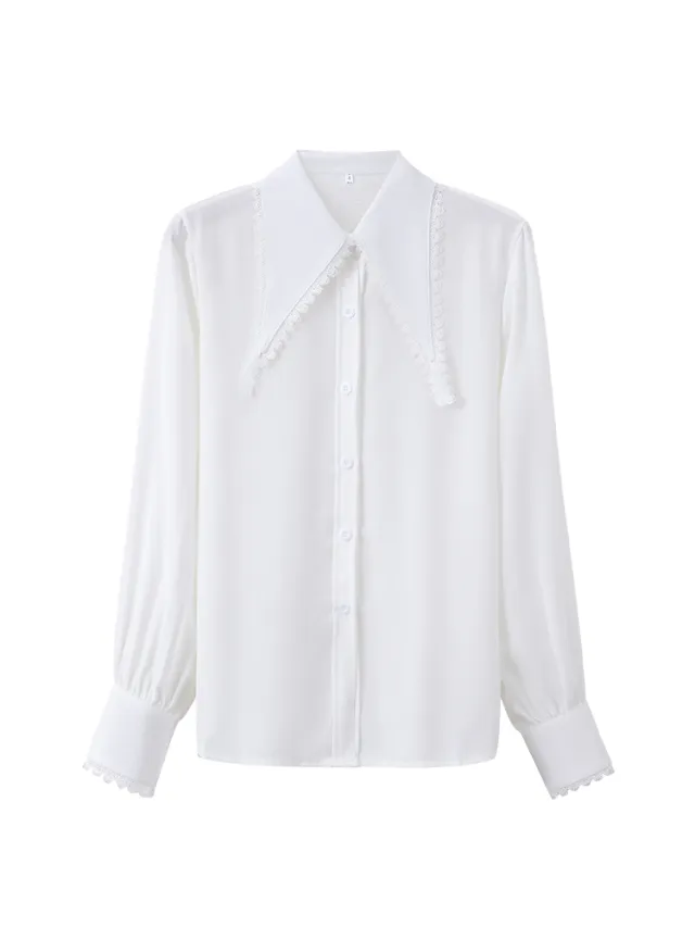 Women's Loose White Long Sleeve Chiffon Shirt White - Shop at LoveMi