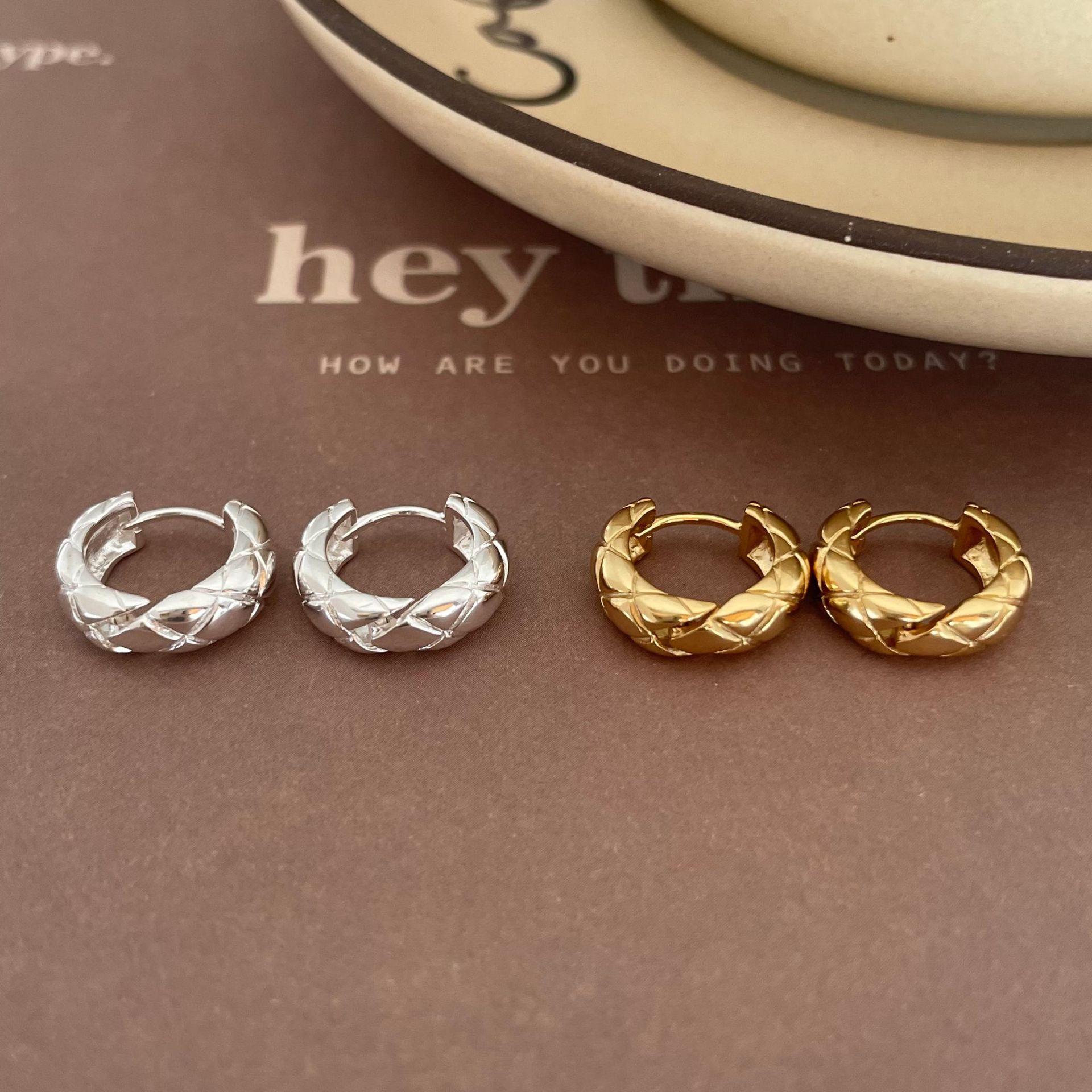 Sterling Silver Diamond Plaid Earrings