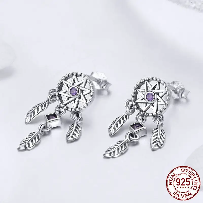 New Fashion Dream Catcher S925 Sterling Silver Stud Earrings
