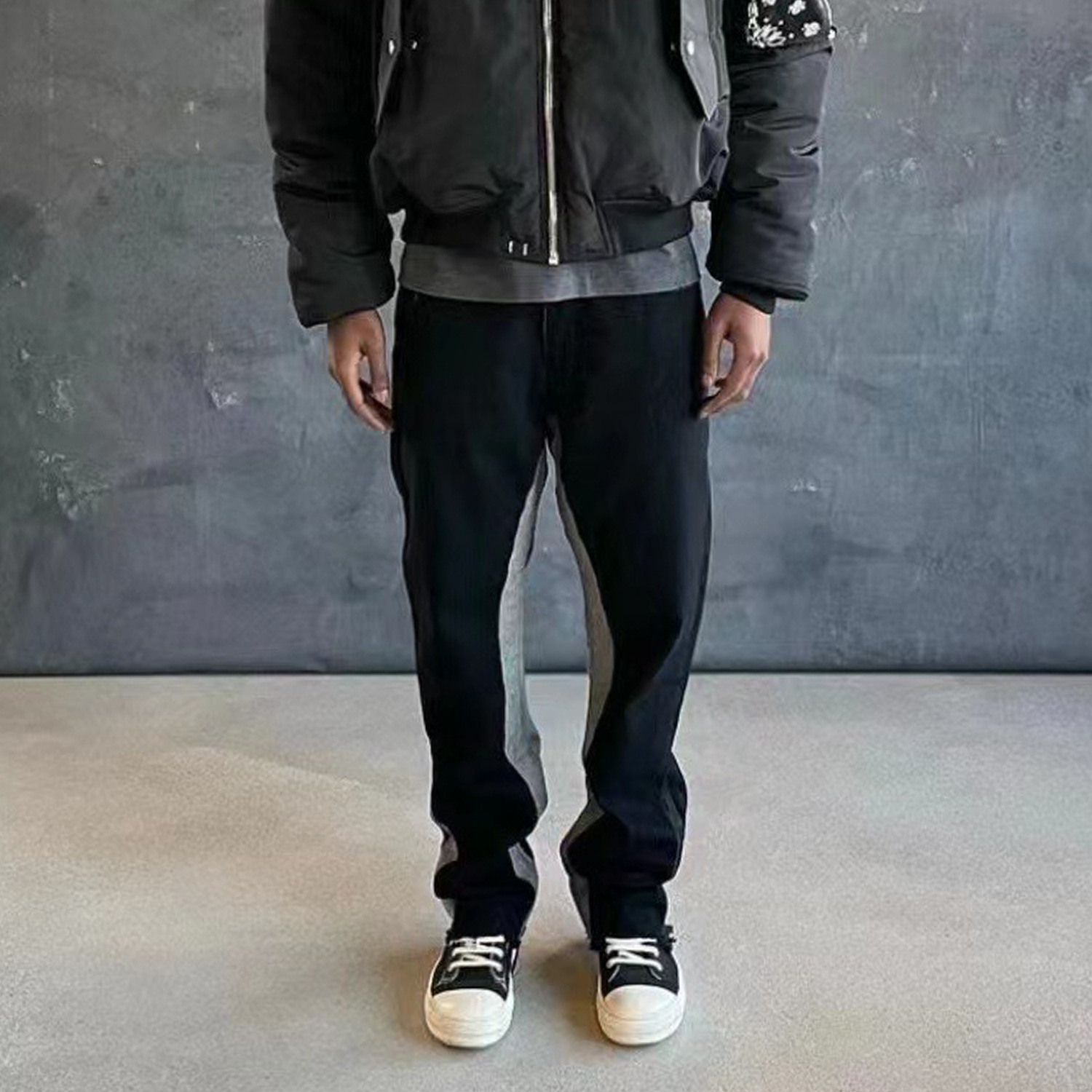 Men's Contrast Color Black And Gray Trousers Slim Fit